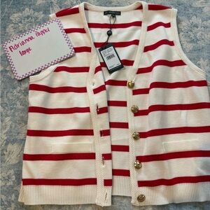 Adrianna Papell Red and White Striped Cardigan